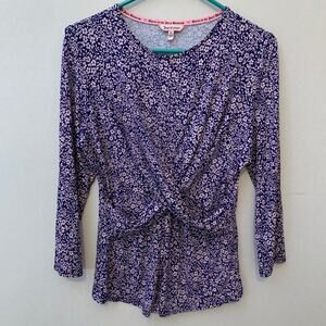 Juicy Couture Cross Front Floral 3/4 Sleeve Jersey Knit Top